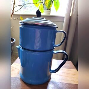 Vintage Blue Enamel Coffee Pot Set